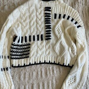 Forever 21 Black and Cream Patterned Turtleneck Sweater